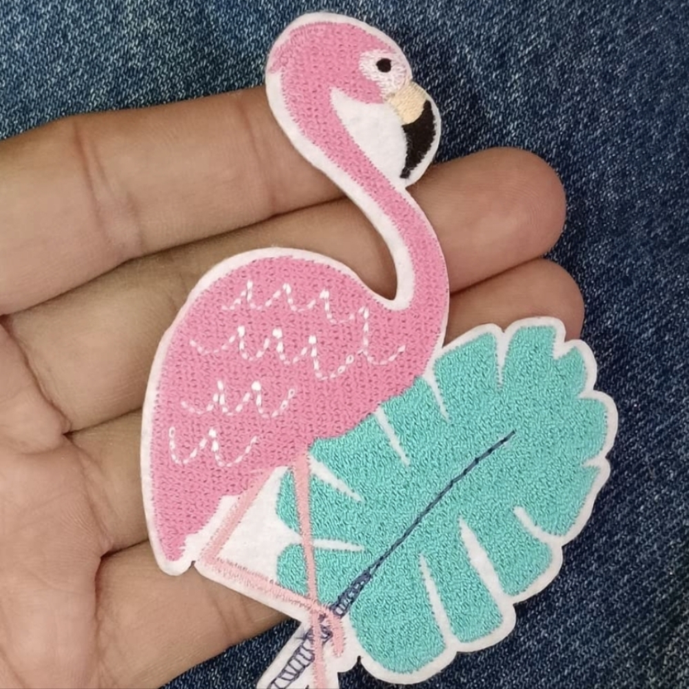 Monstera Plants Leaves Pink Flamingo Tropical Embroidered Applique Iron On Patch